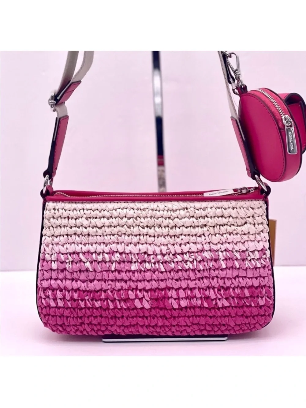 Michael Kors Pink and White Ombre Woven Crossbody with Removable Pouches